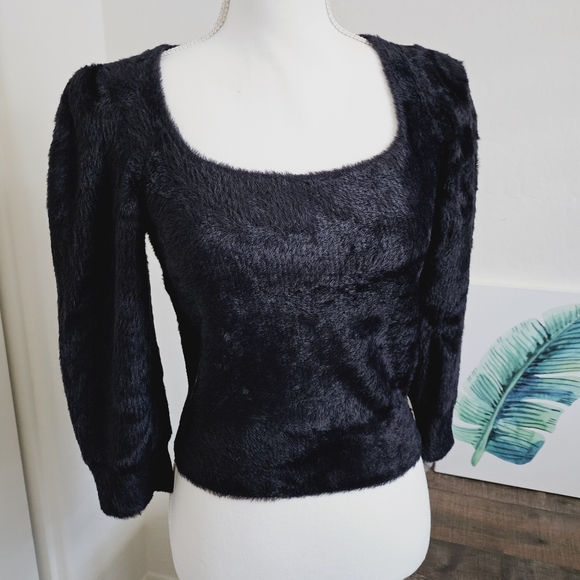 🆕️Free People Black Moonbeam Cropped Soft Boho-Chic Sweater SZ Medium - Picture 4 of 13